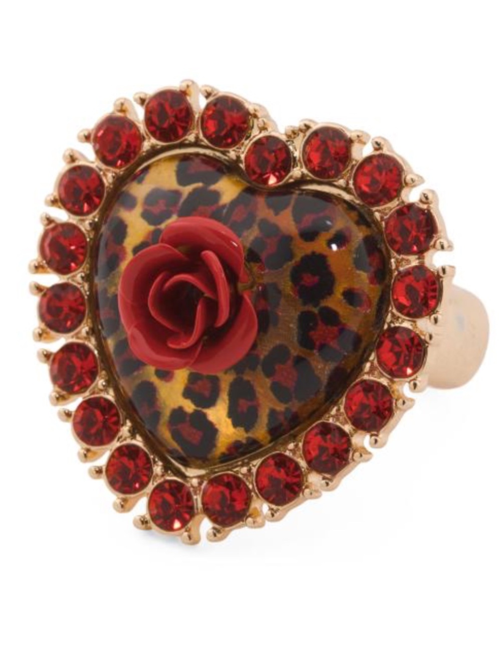 Betsey Johnson Rose Leopard Heart Stretch Ring New